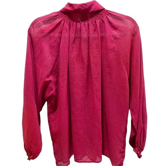 Vintage St. Michael 80’s Semi Sheer Cotton Blend Smocked Blouse Round Collar 10 - Picture 2 of 11